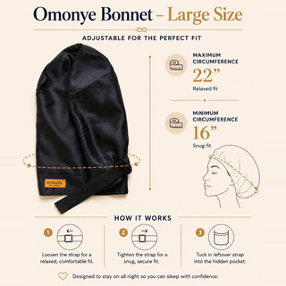 Omonye 100% Grade 6A Mulberry Silk Bonnet Black