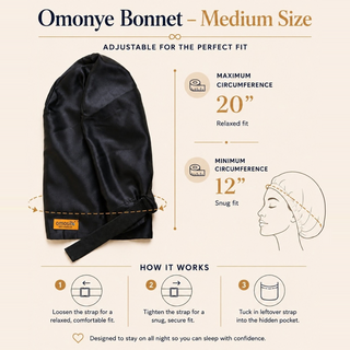 Omonye 100% Grade 6A Mulberry Silk Bonnet Black